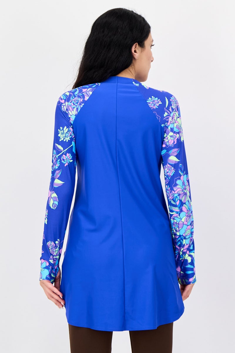 Nike Women Brand Logo Long Sleeve Swim Tunic, Blue - Image 4